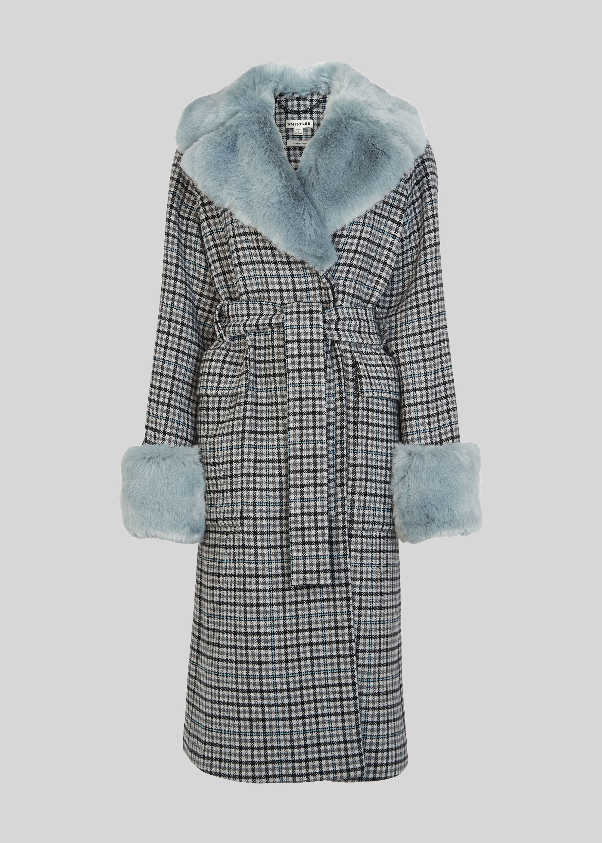 Checked coat with fur collar hotsell
