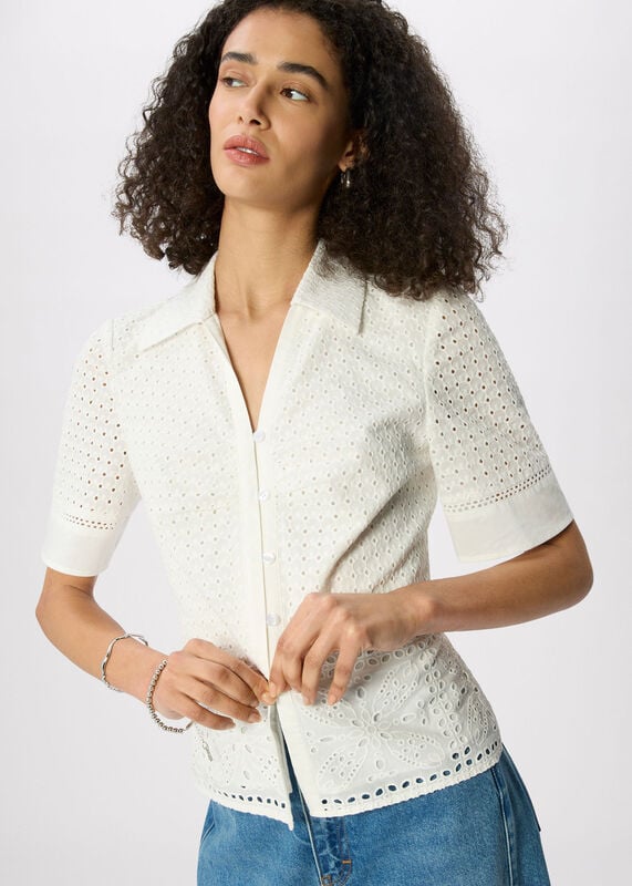 White Cotton Broderie Shirt