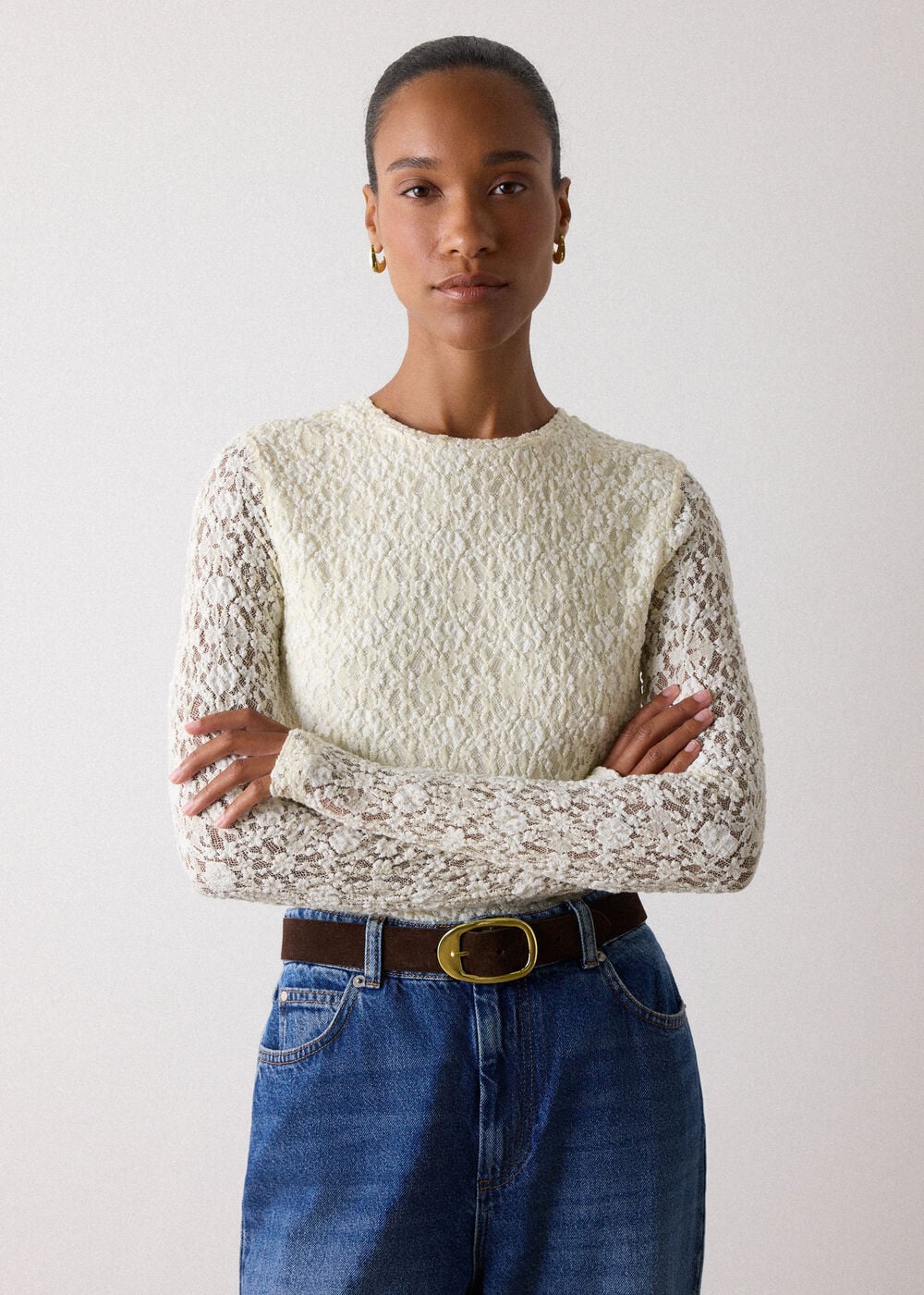 Ivory Lace Detail Jersey Top