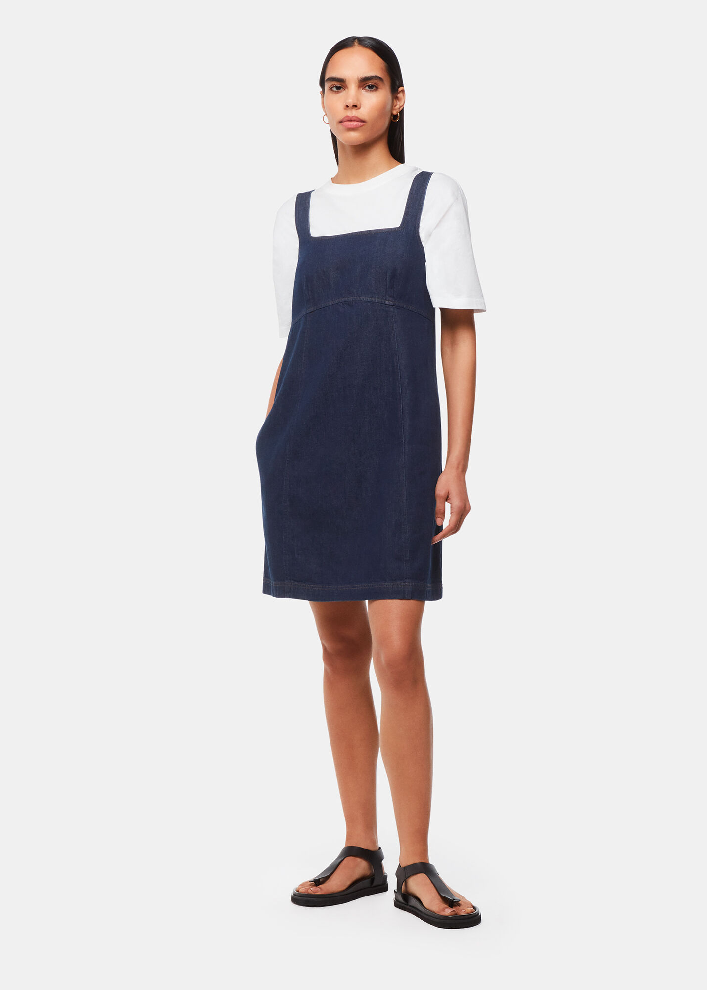 Denim Denim Pinafore Dress WHISTLES Whistles ROW