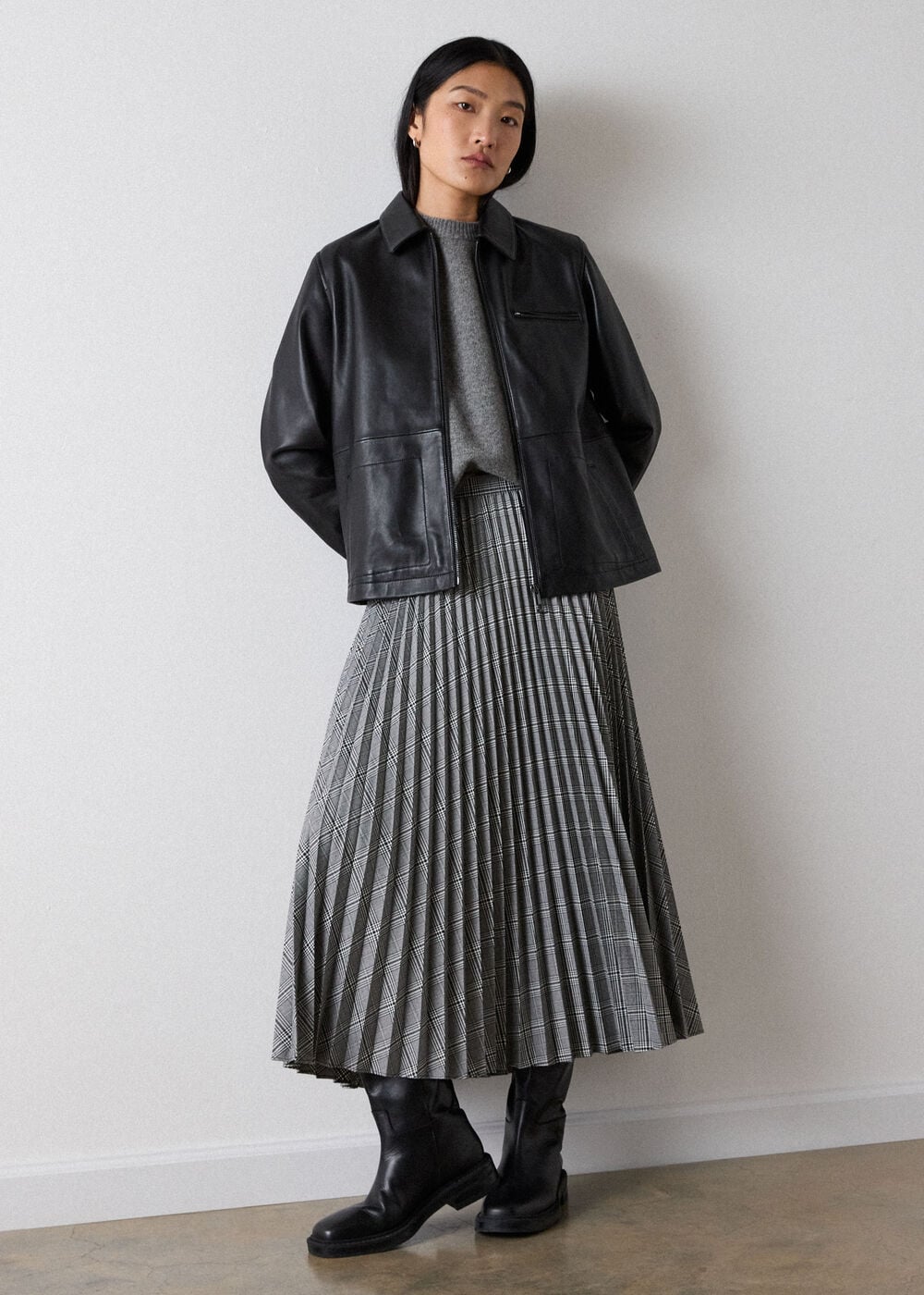 Petite Check Pleated Midi Skirt
