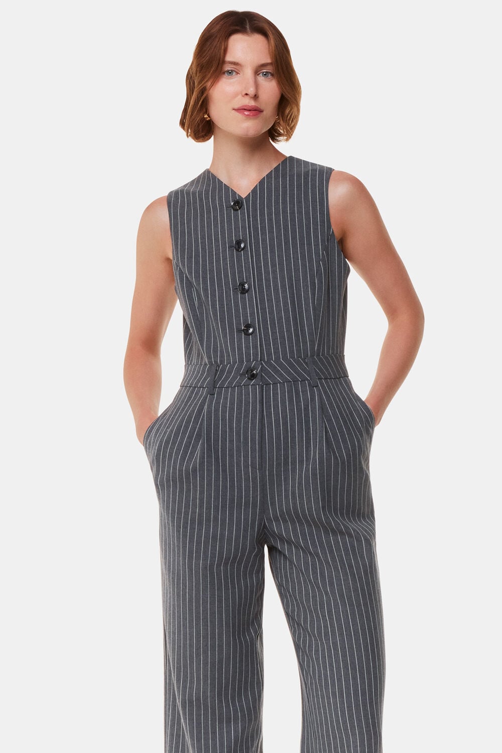 Grey Pinstripe Jumpsuit