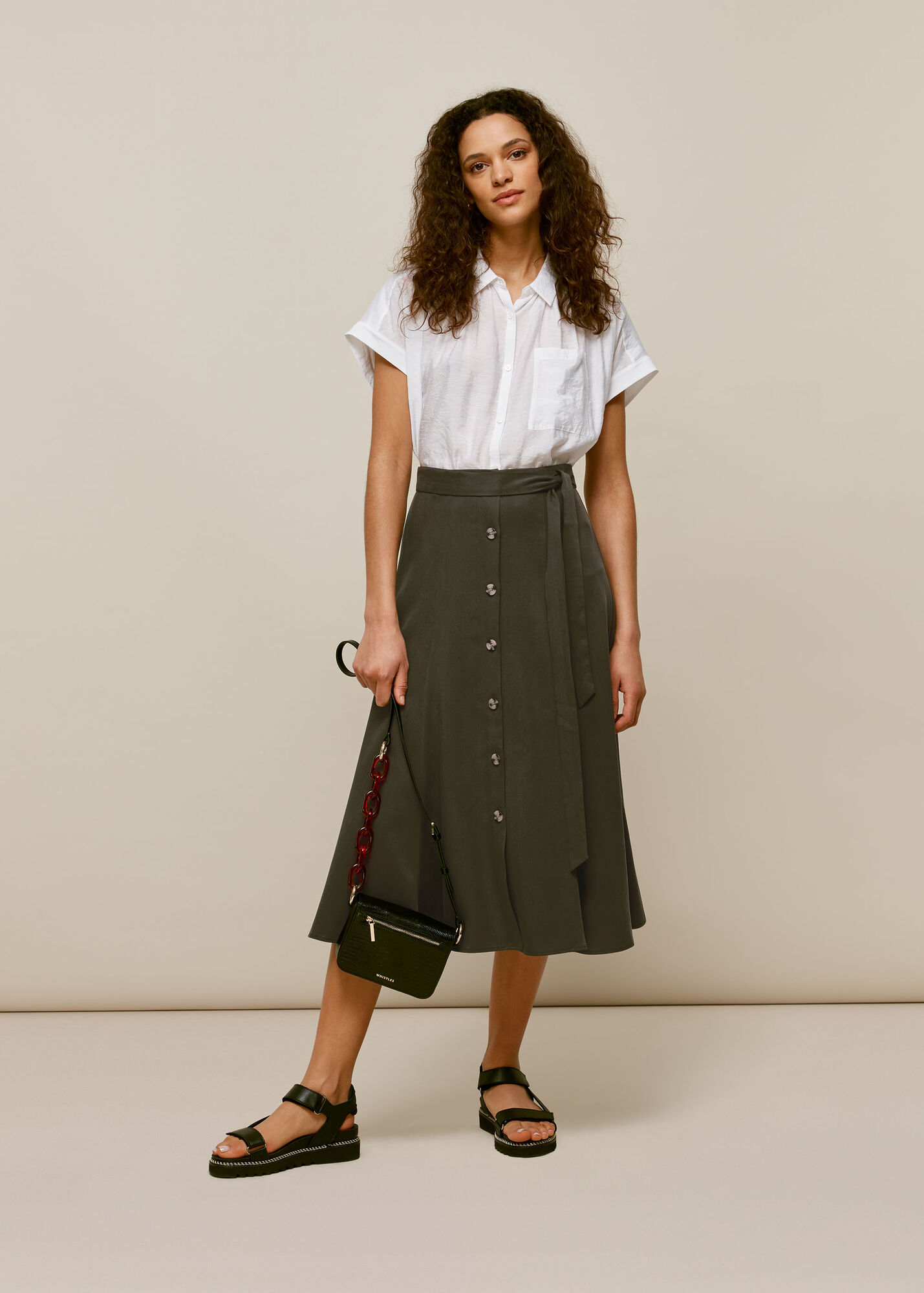 Khaki Marissa Button Through Skirt | WHISTLES