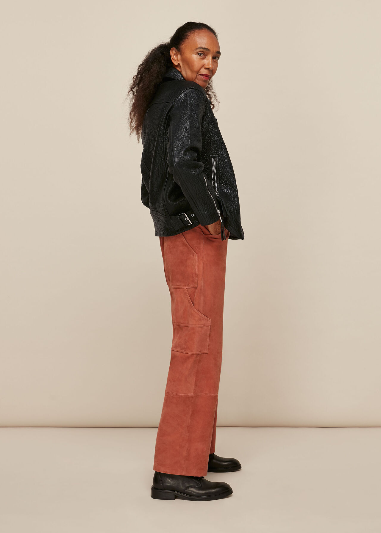 Suede Leather Cargo Trouser