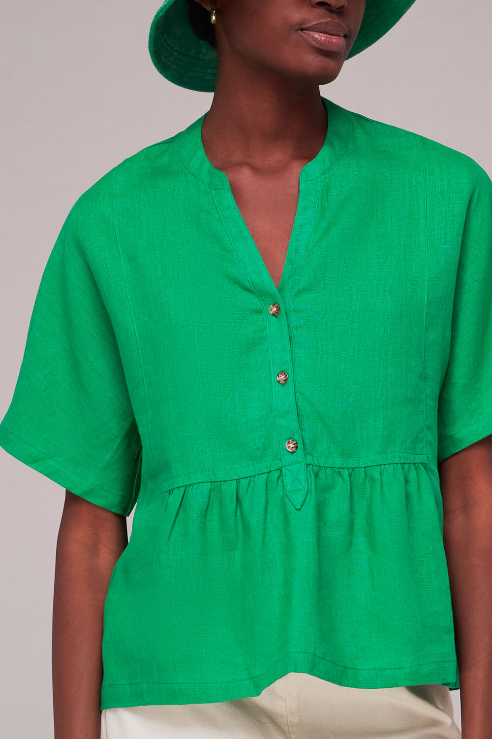 Green Hannah Linen Peplum Blouse