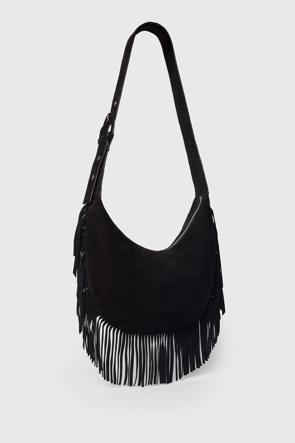 Black Sia Suede Fringed Bag