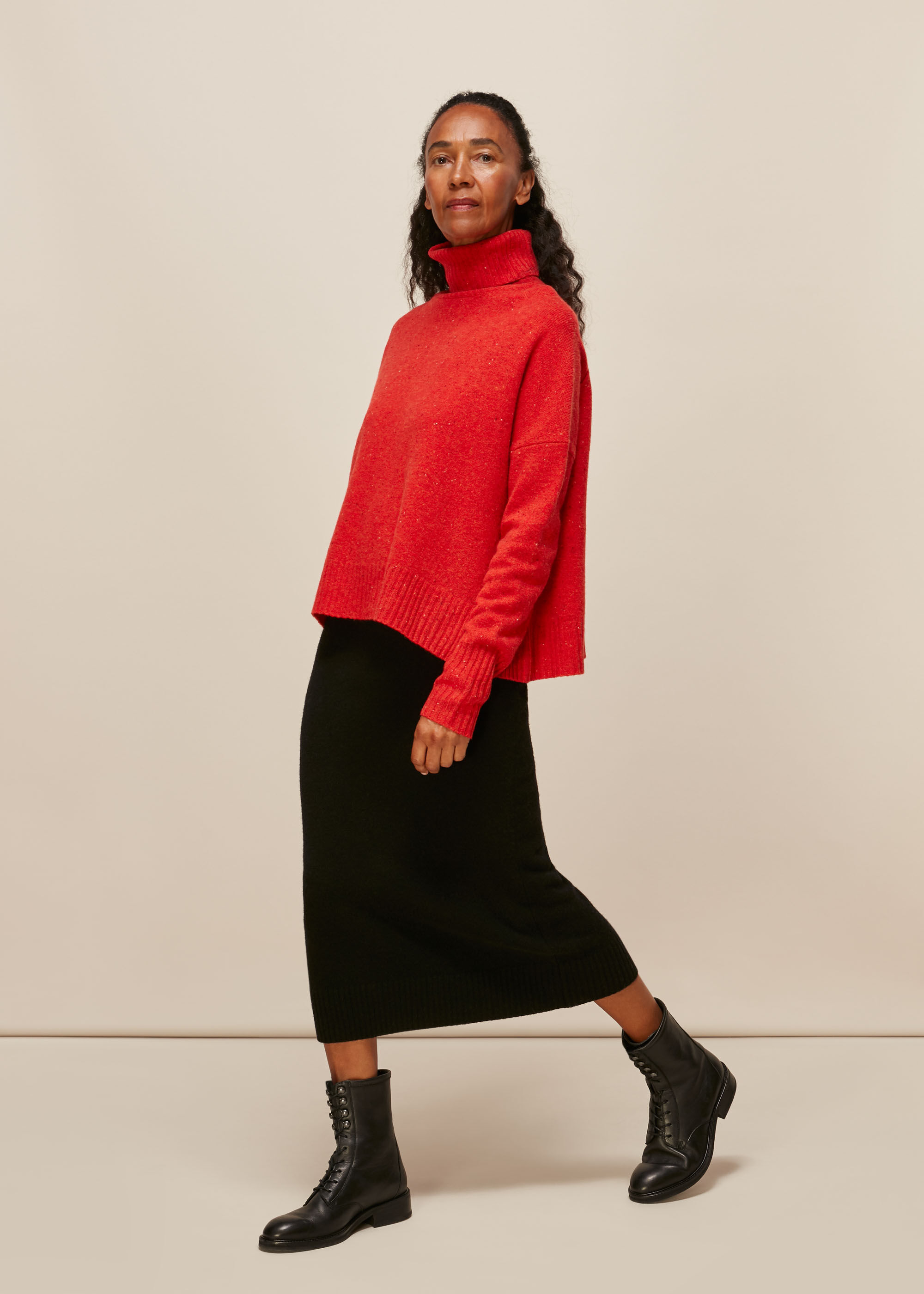 Red/Multi Roll Neck Merino Wool Knit | WHISTLES |