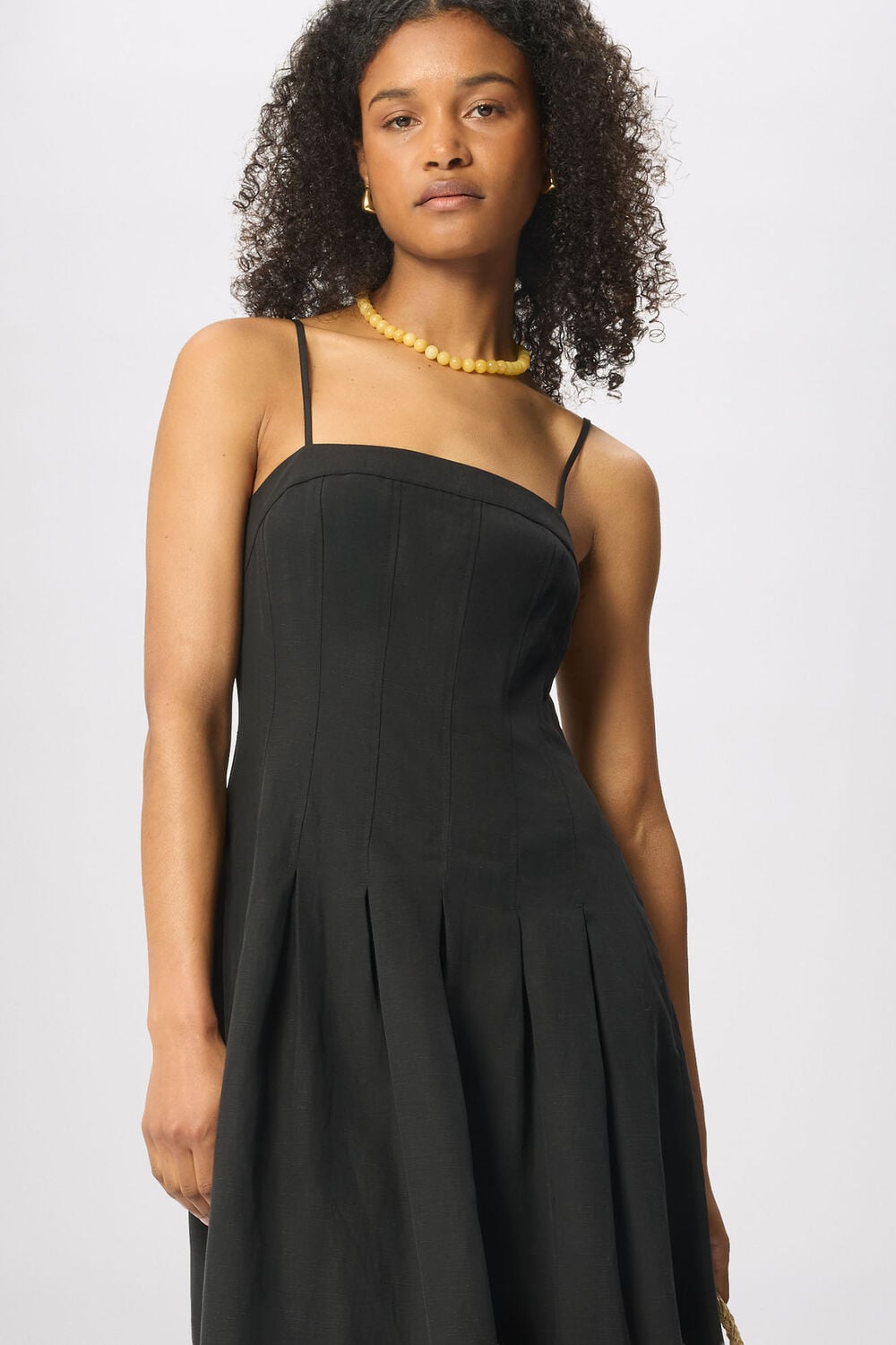 Linen Blend Waisted Midi Dress