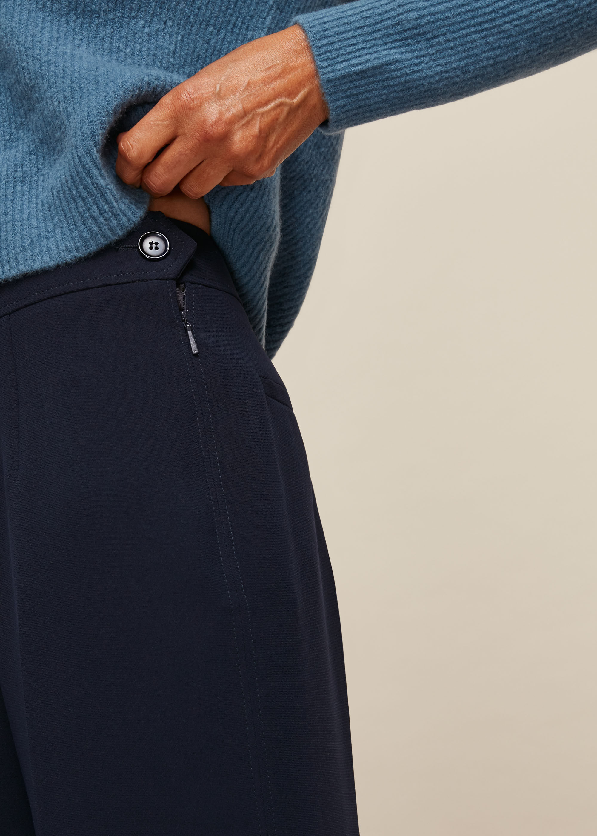 Navy cropped wide leg cheap trousers