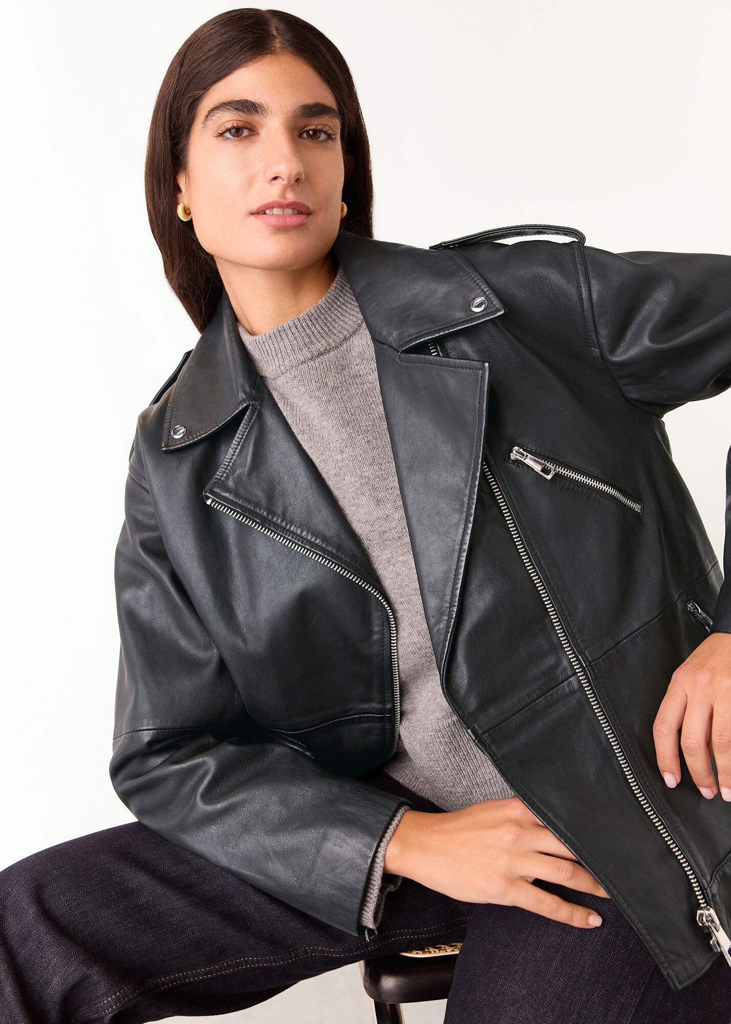 Whistles leather jacket sale deals