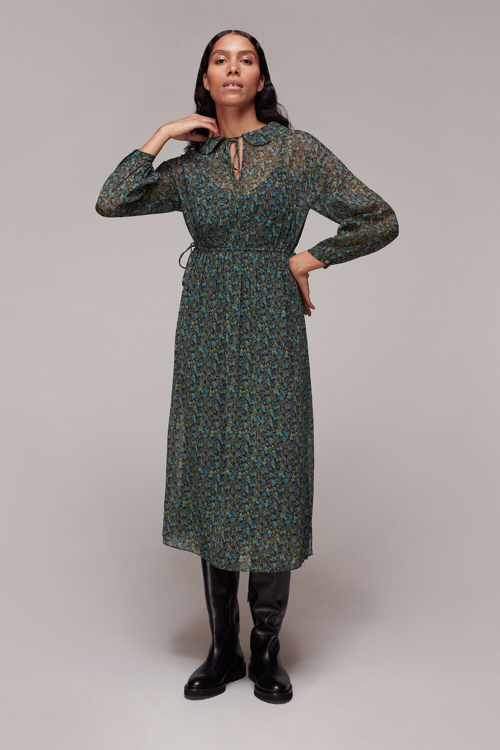 Stitch Floral Print Midi Dress