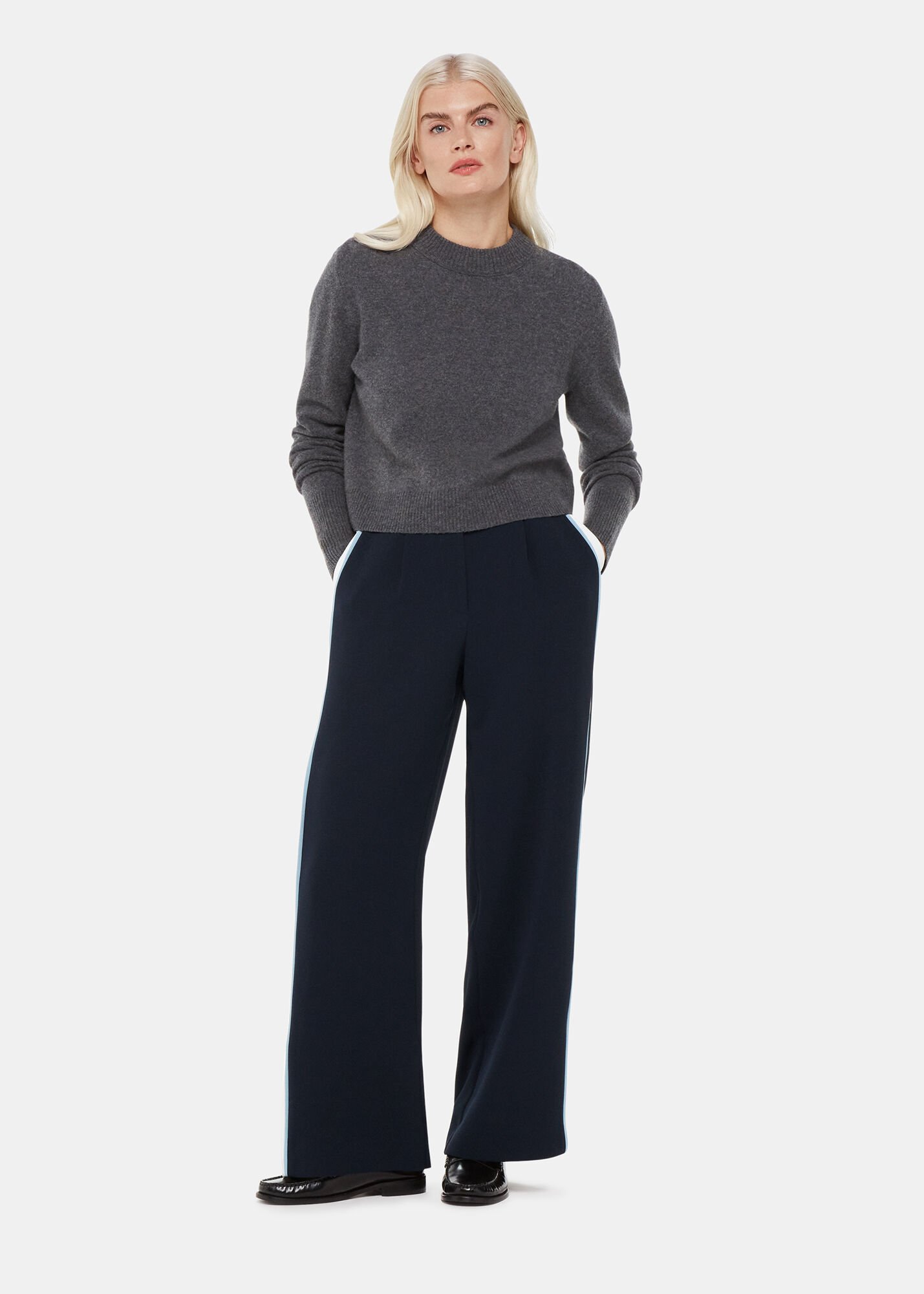 Blue/Multi Crepe Side Stripe Trouser | WHISTLES | Whistles US |