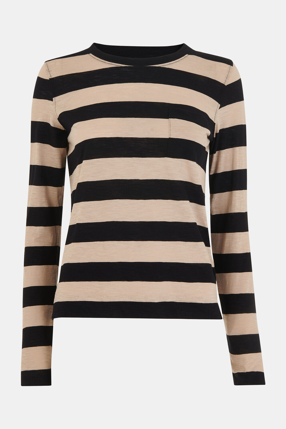 Black Crew Neck Stripe Pocket Top