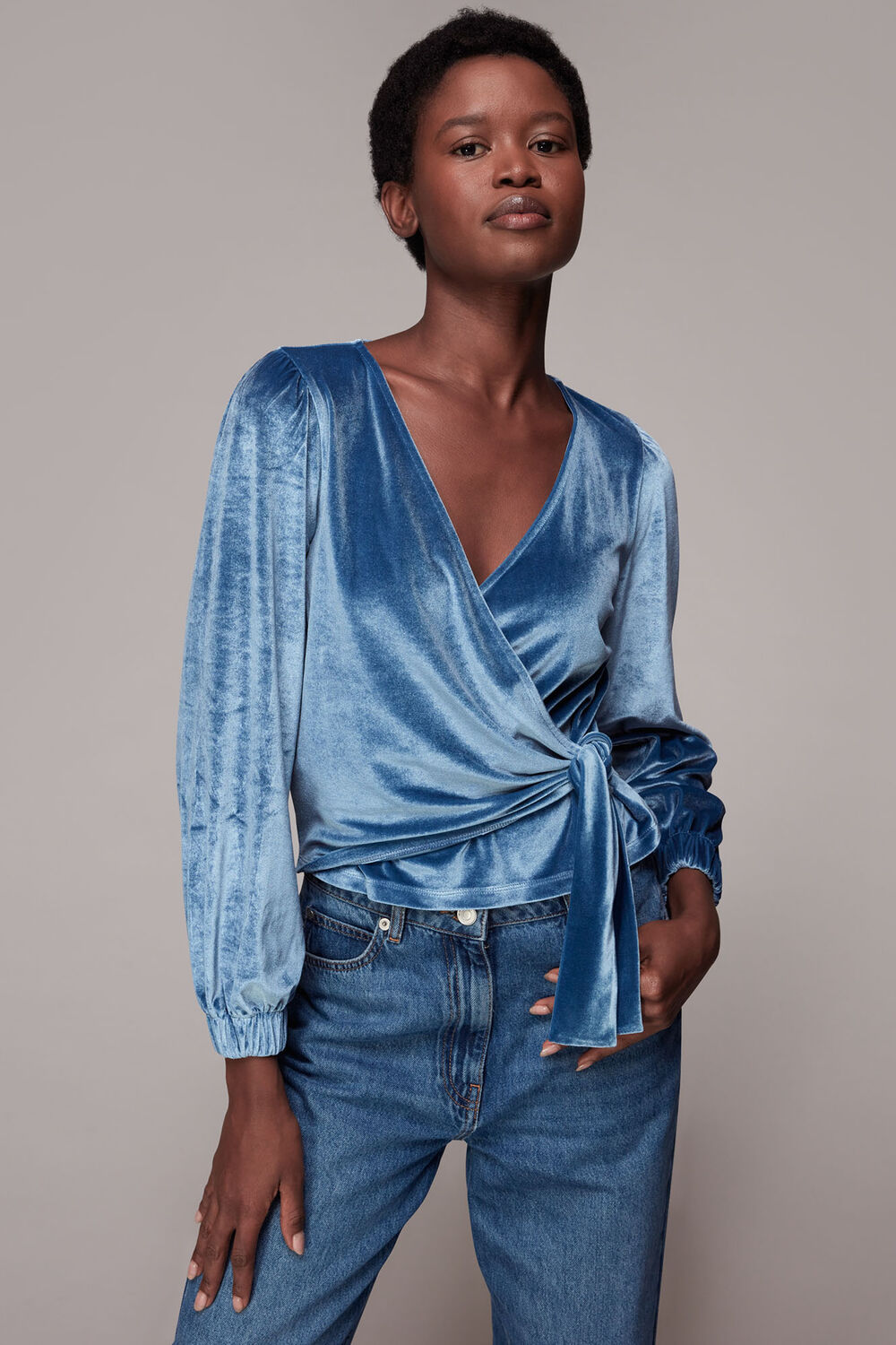 Velvet V Neck Wrap Top