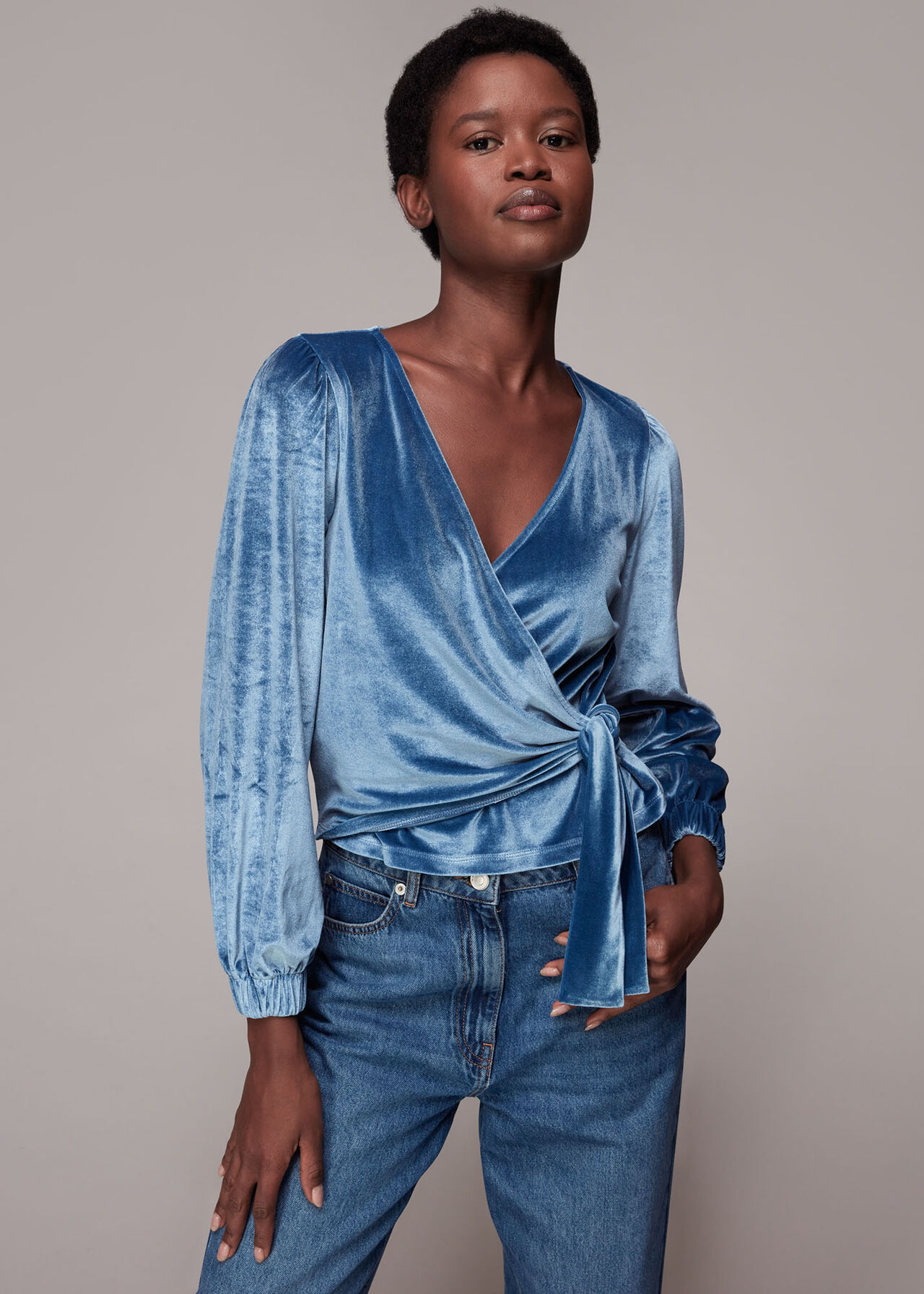 Velvet V Neck Wrap Top