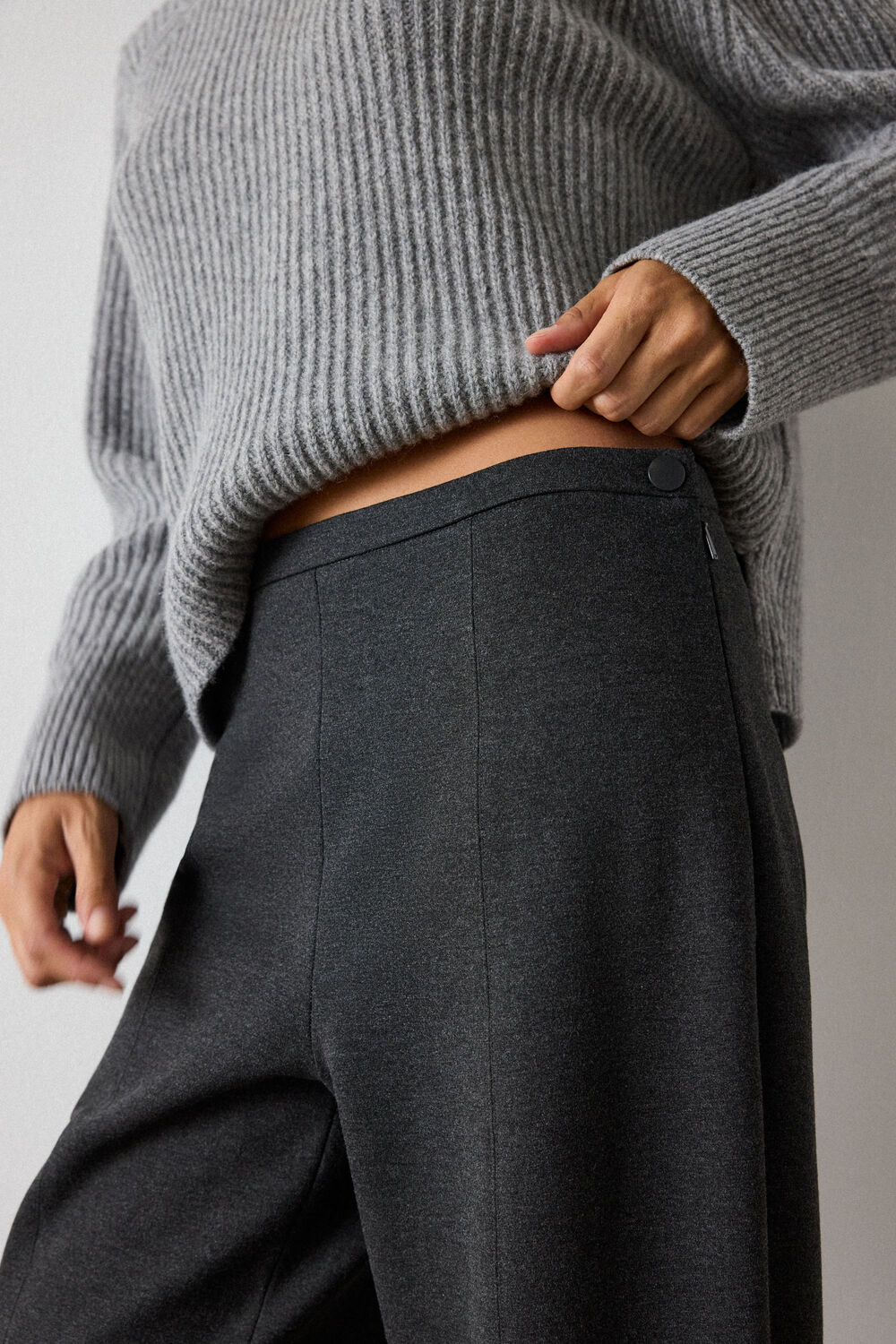 Grey Marl Petite Camilla Wide Leg Trouser