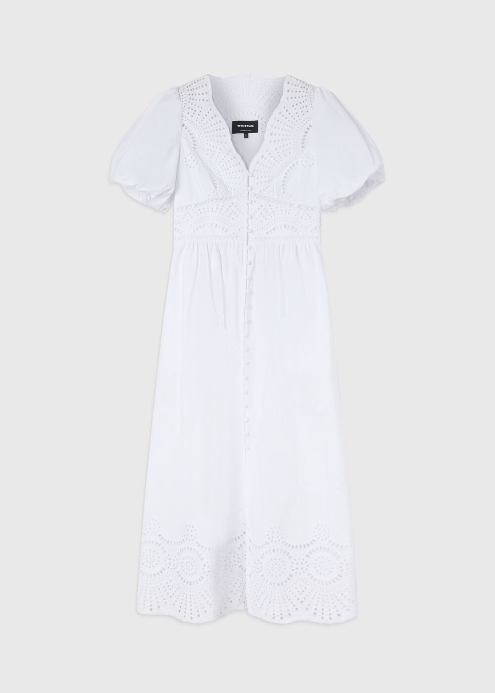 Cotton Broderie V Neck Dress