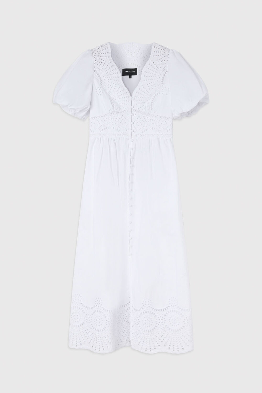 White Cotton Broderie V Neck Dress
