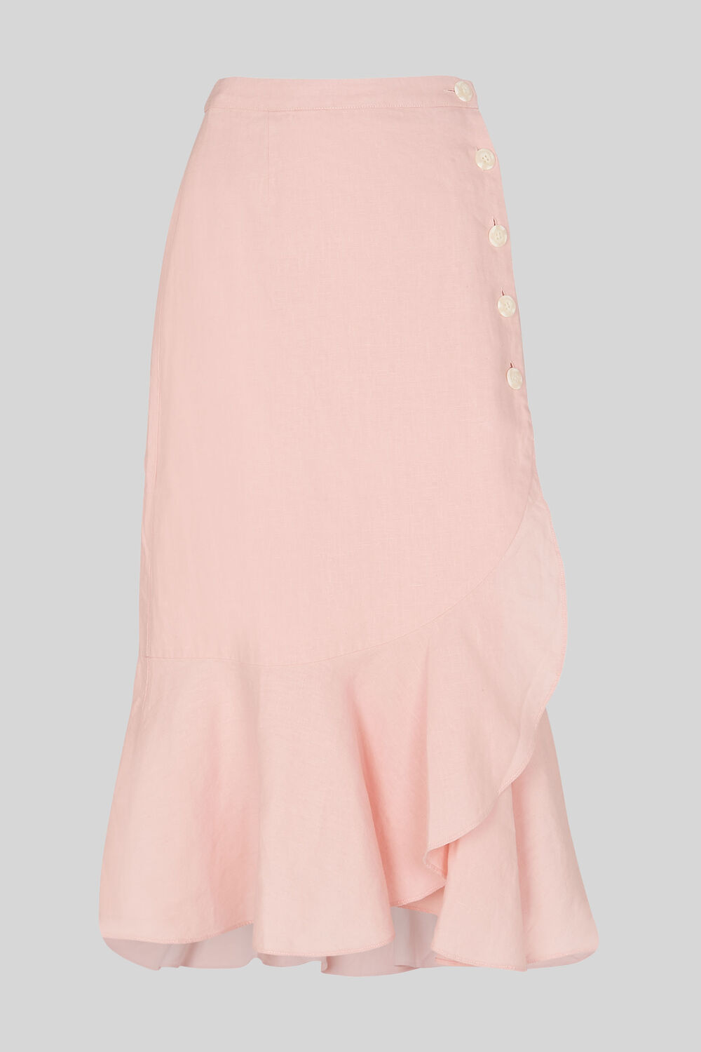 Linen Button Frill Skirt Pale Pink