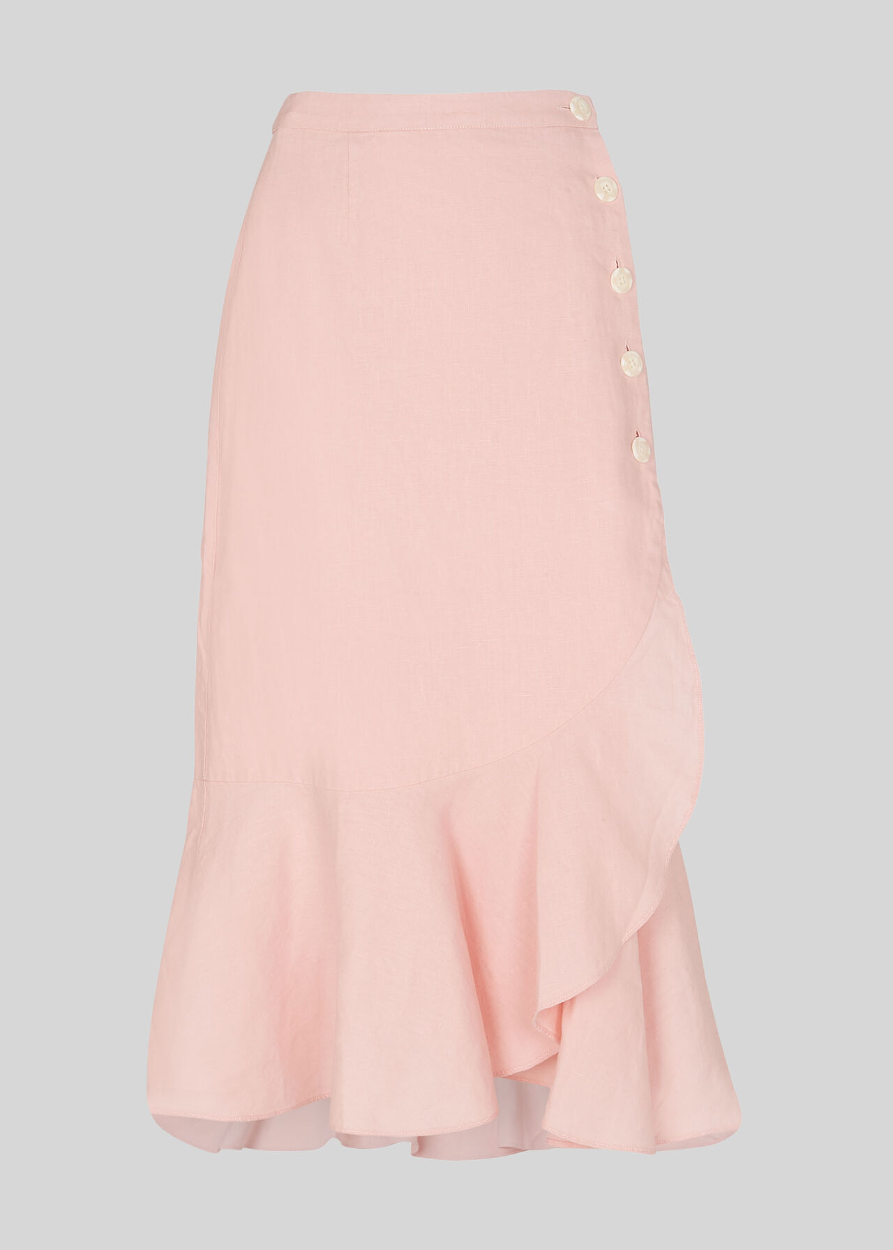 Linen Button Frill Skirt Pale Pink