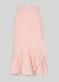 Linen Button Frill Skirt Pale Pink