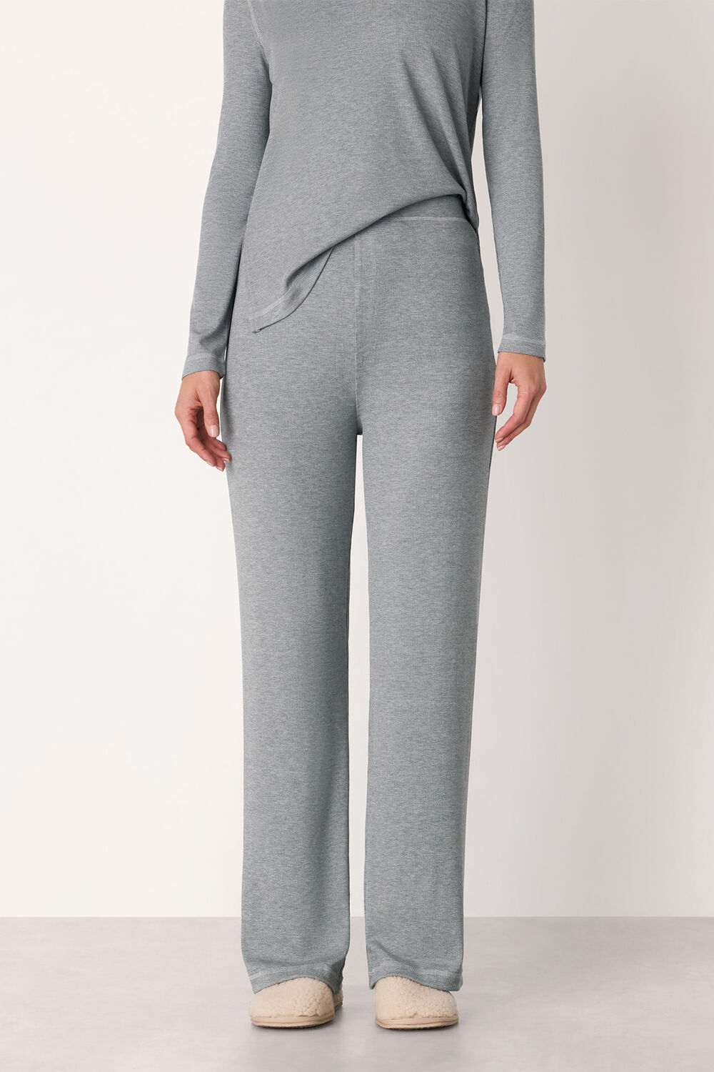 Grey Marl Rib Jersey Pyjama Bottom