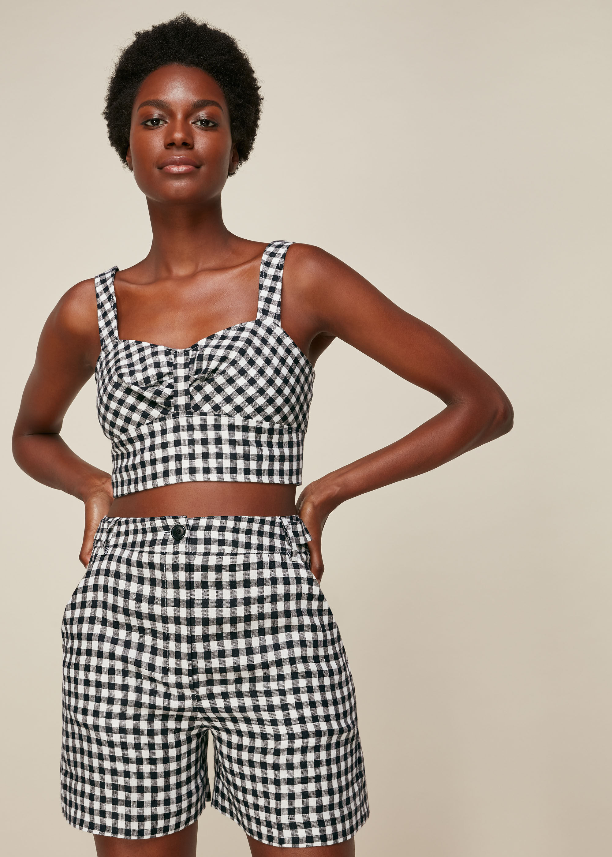 Black And White Gingham Linen Short WHISTLES