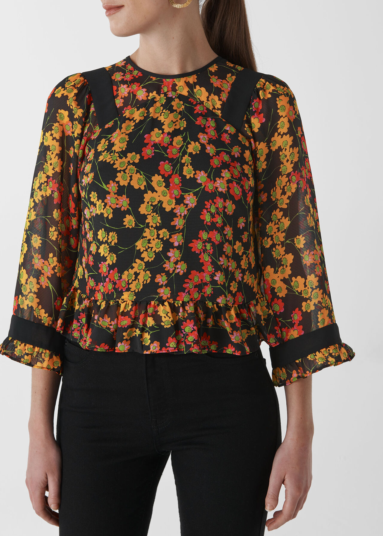 Multicolour Daisy Print Fluted Top | WHISTLES