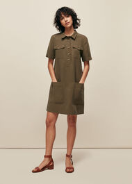 Pocket Detail Linen Mix Dress Khaki