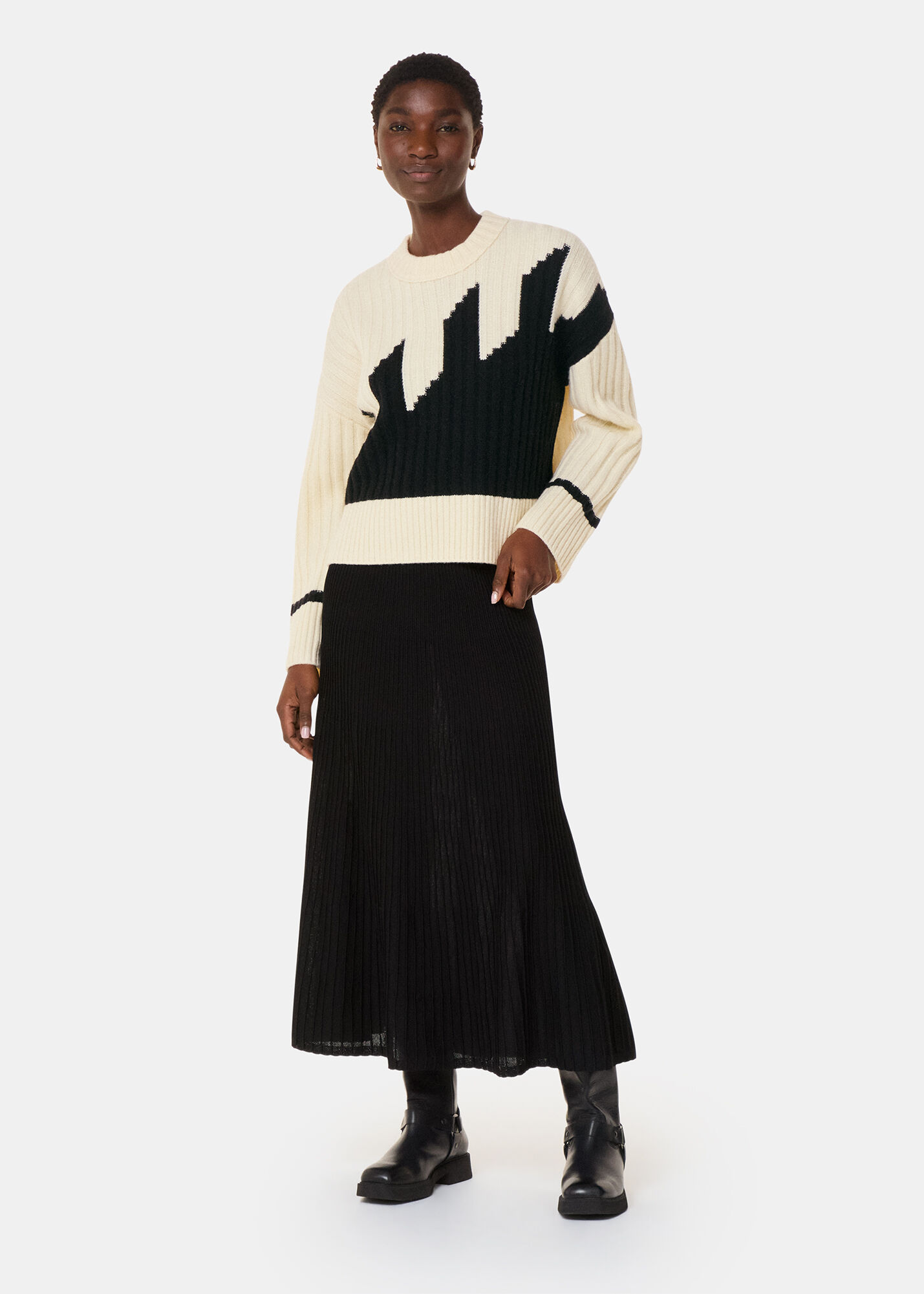 Ivory/Multi Graphic Intarsia Wool Knit | WHISTLES | Whistles ROW |