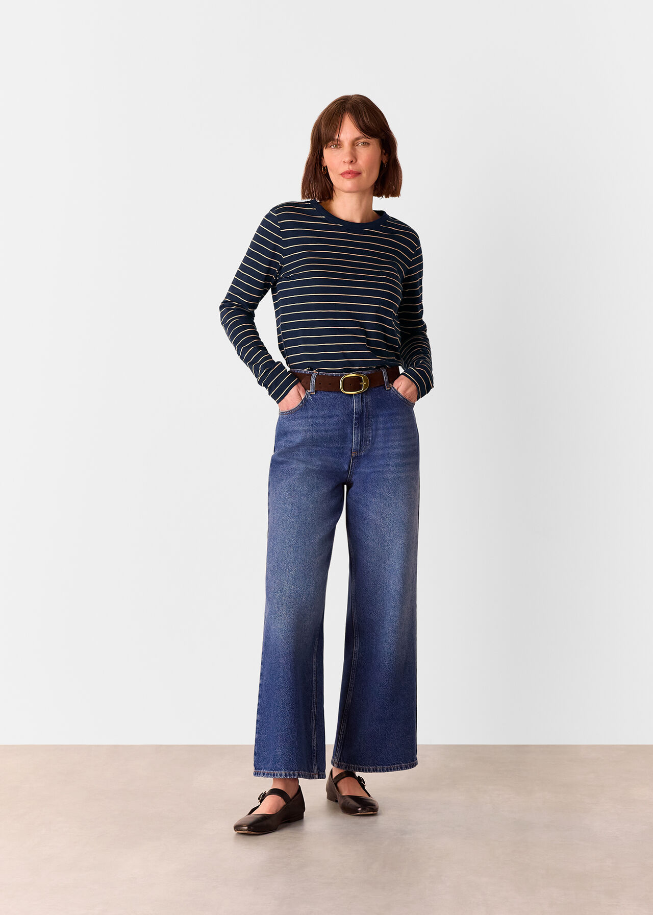 Stripe Crew Neck Pocket Top