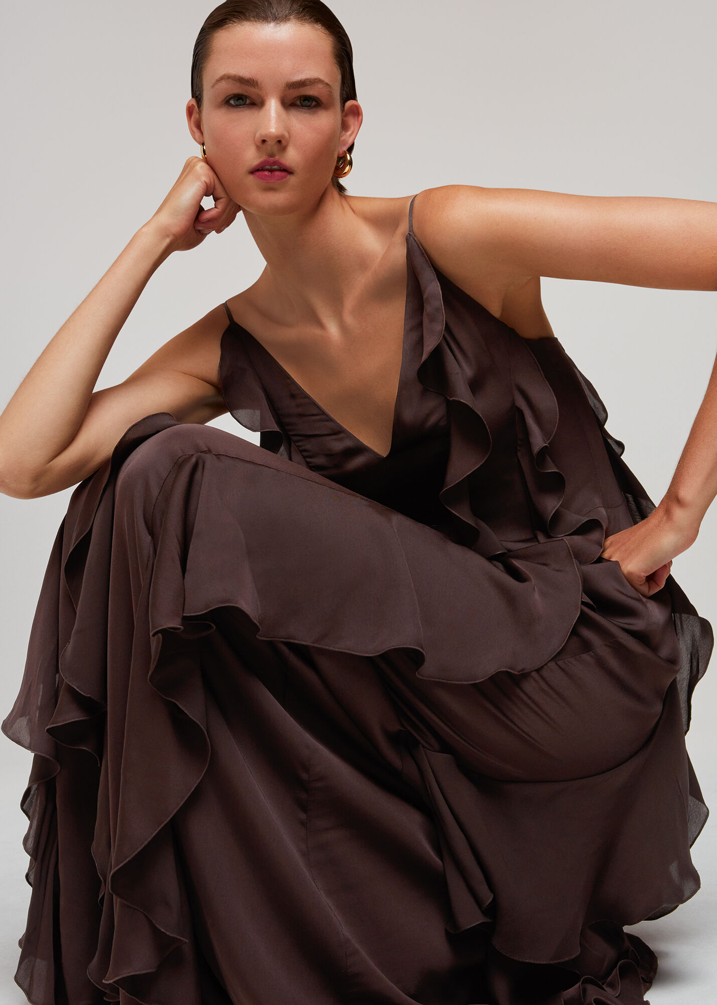 Chocolate Ruffle Maxi Dress