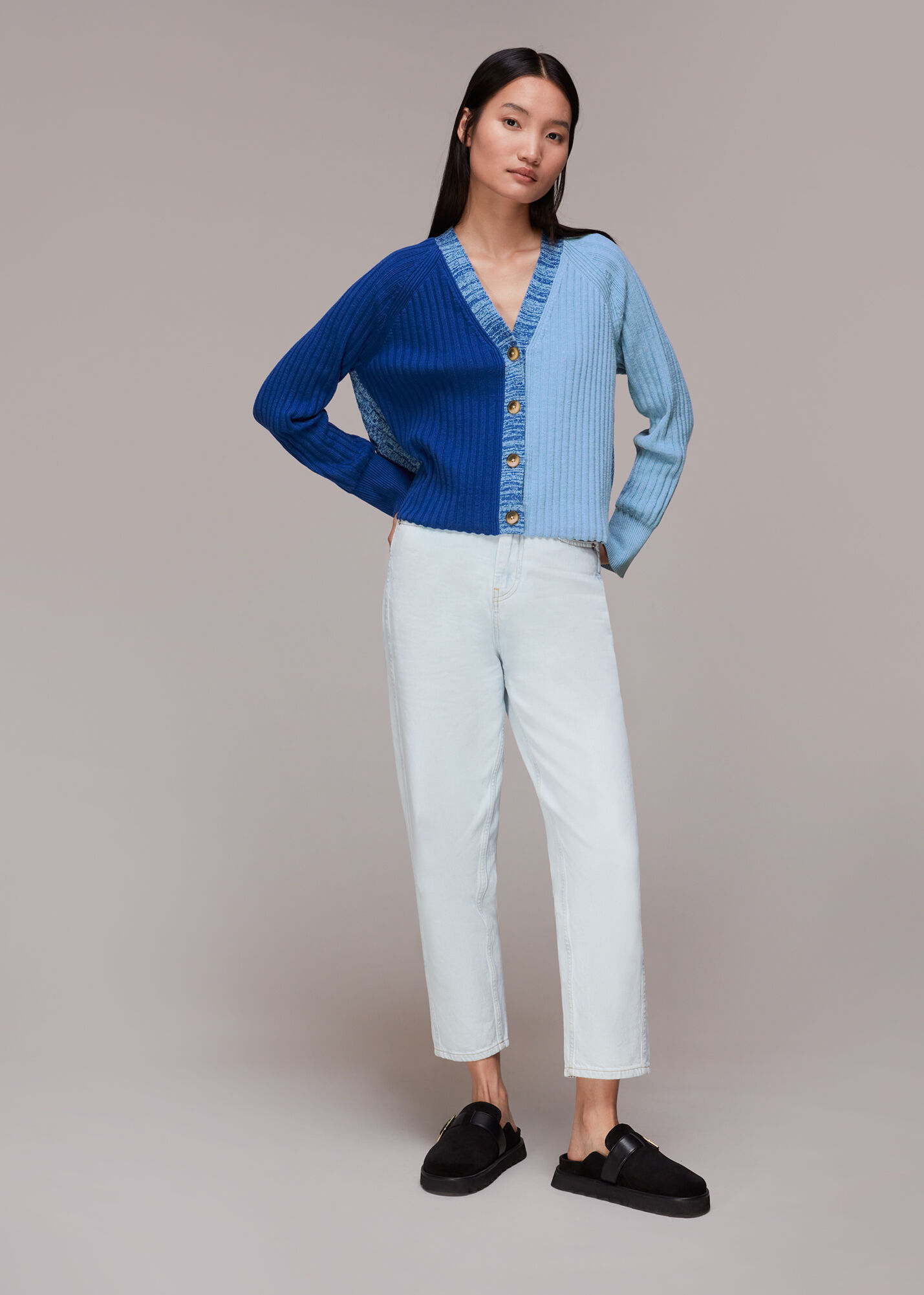 Blue Colour Block Cardigan