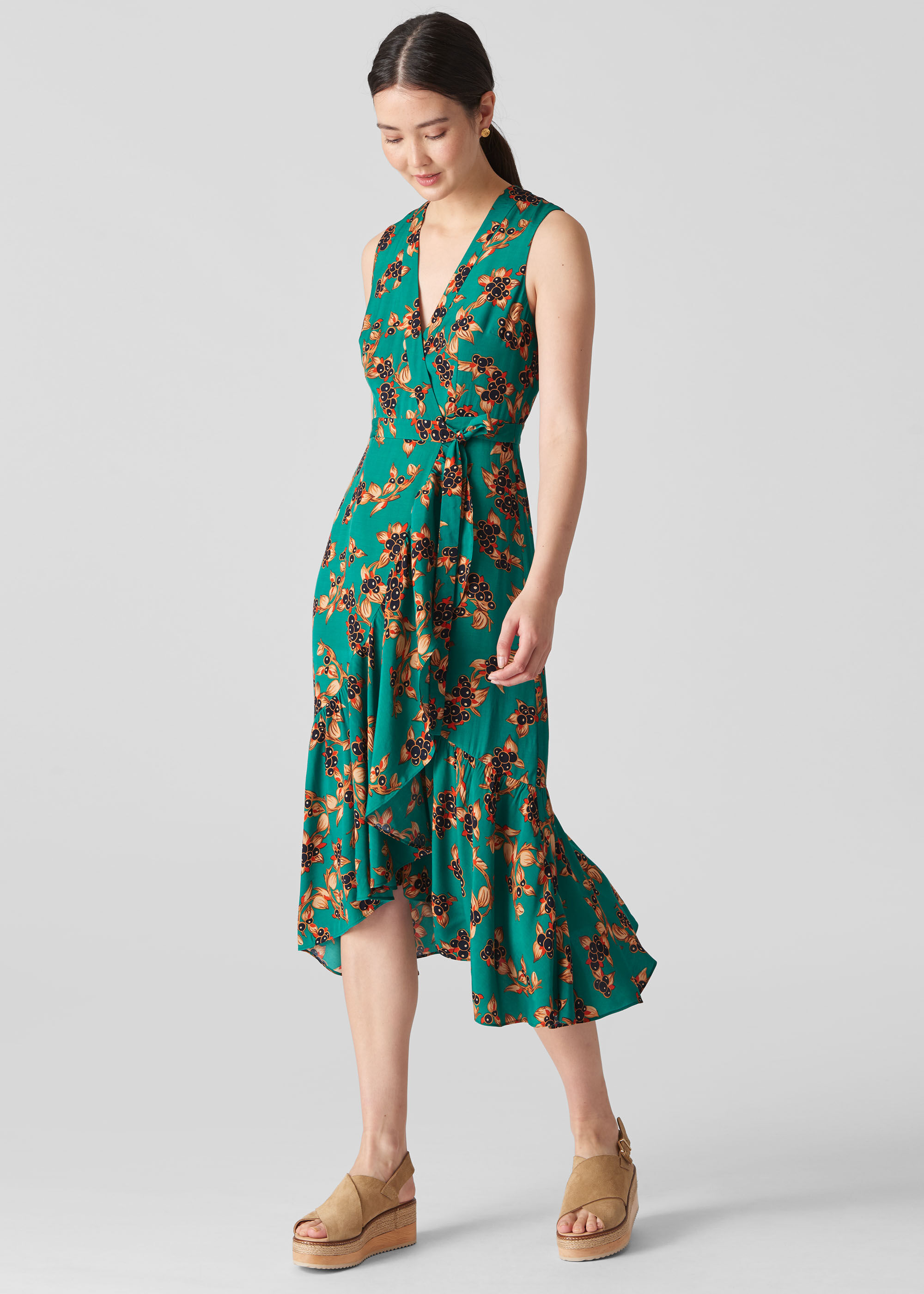 Green/Multi Capri Print Wrap Dress 