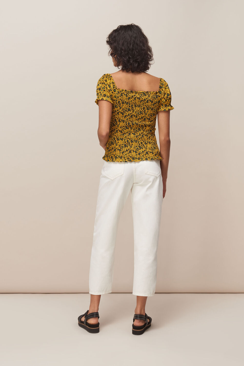 Trailing Daisy Rouched Top Yellow/Multi
