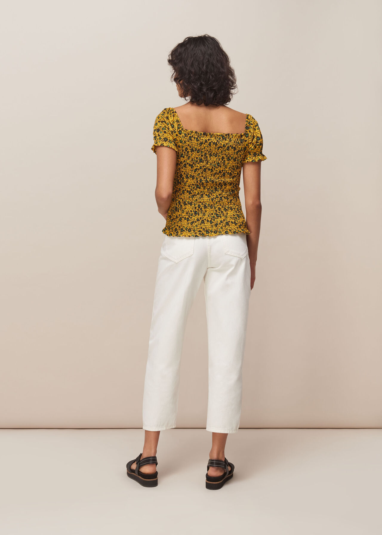 Trailing Daisy Rouched Top Yellow/Multi