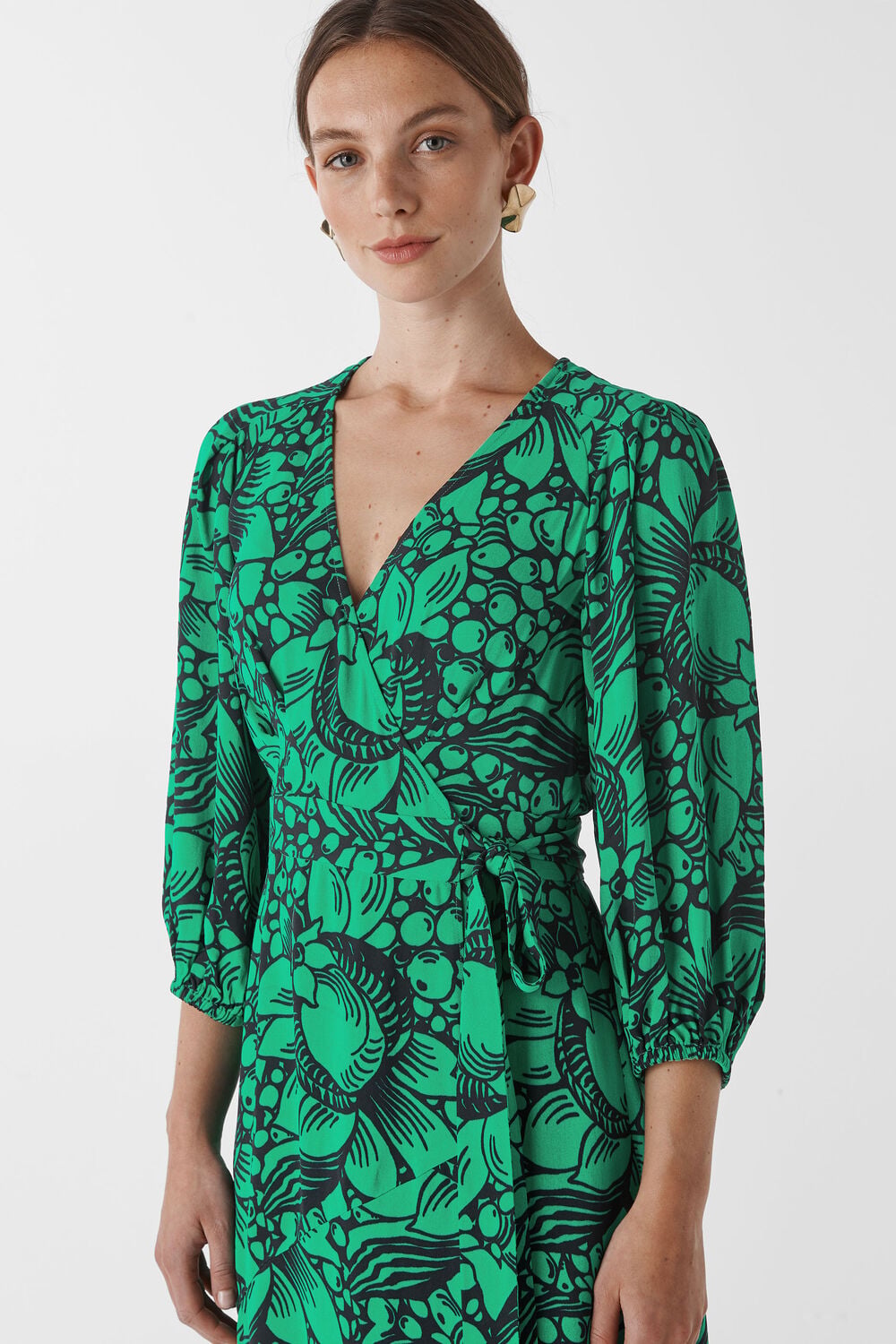 Sunflower Print Wrap Dress Green/Multi
