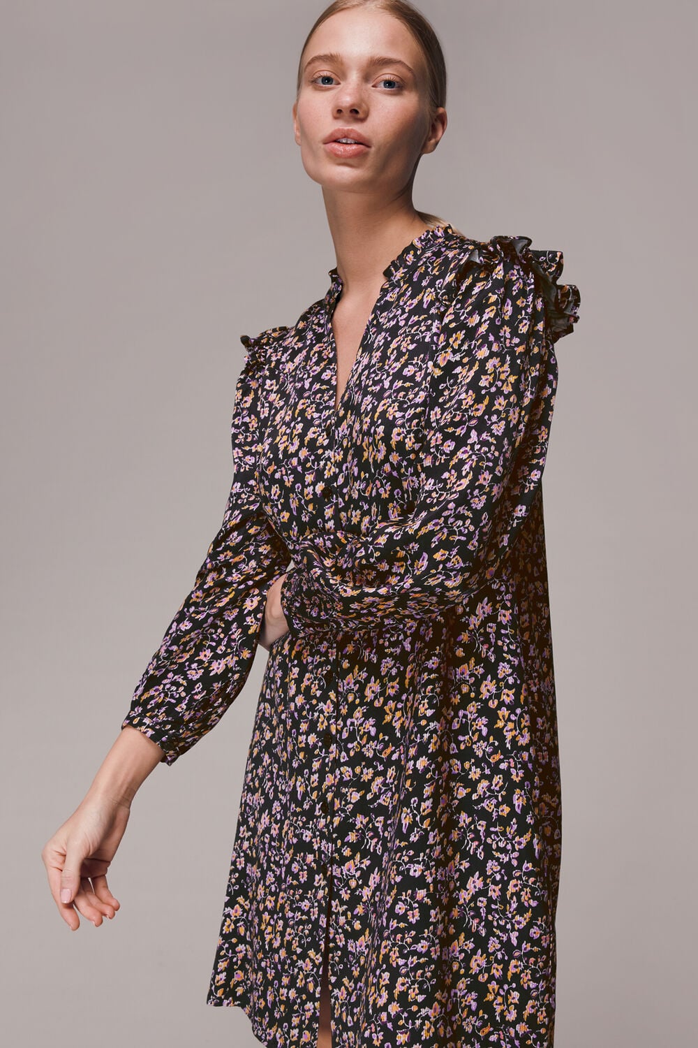 Multicolour Trailing Floral Frill Dress