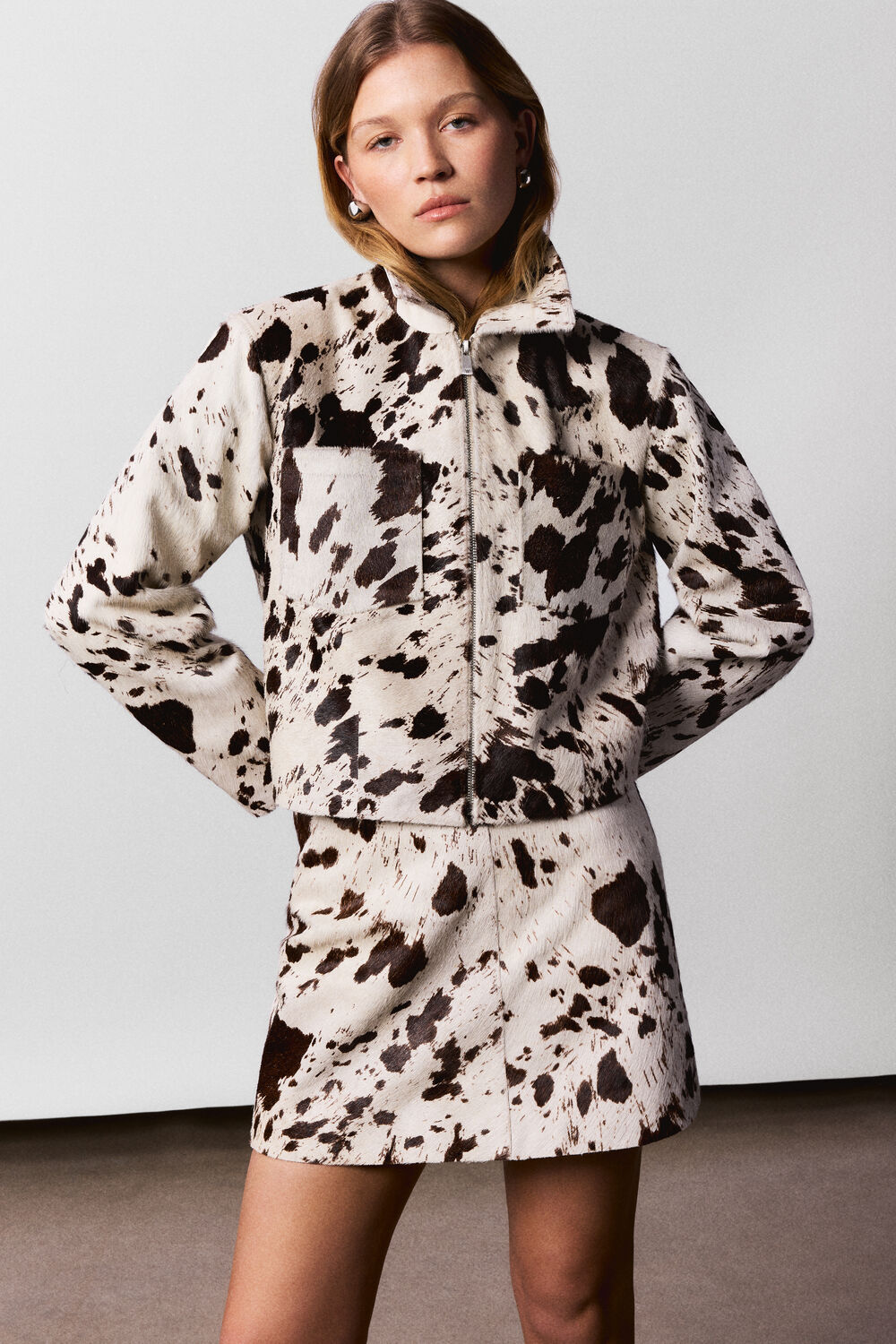 Brown Cow Print A Line Skirt