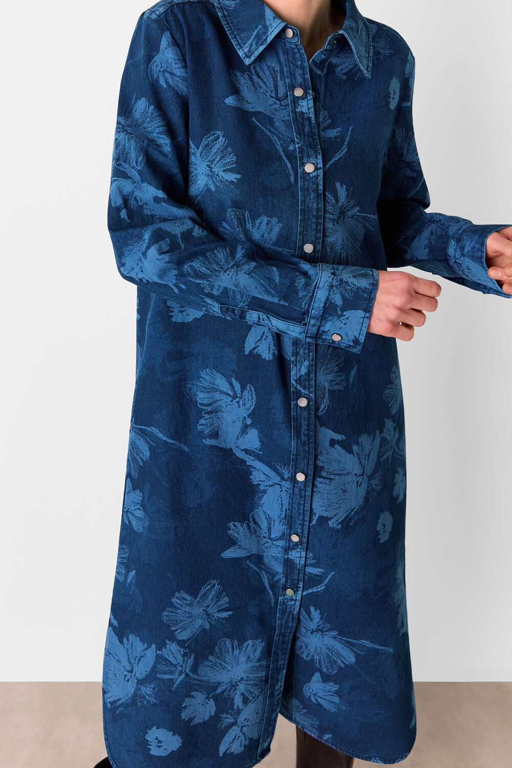 Chalk Print Denim Shirt Dress
