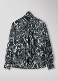 Mixed Spot Scarf Sheer Blouse