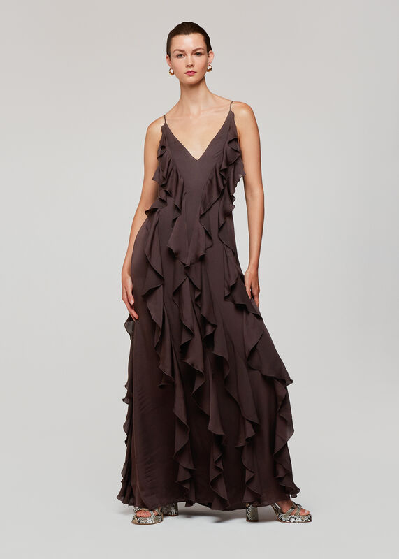Chocolate Ruffle Maxi Dress