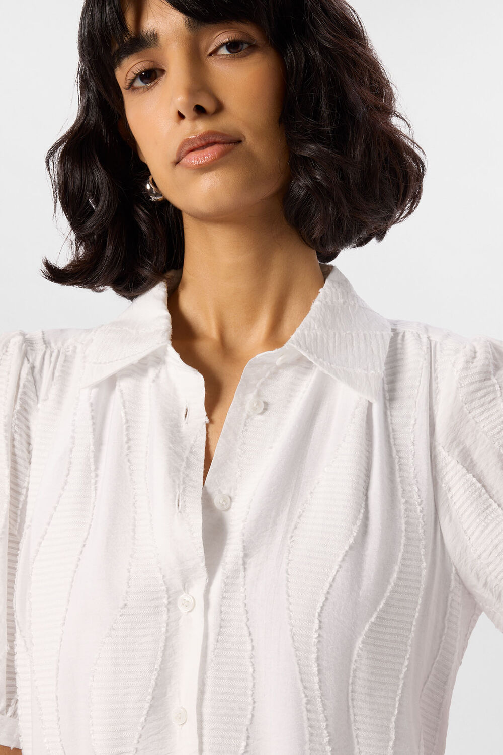 White Textured Drop Waist Midi Dress