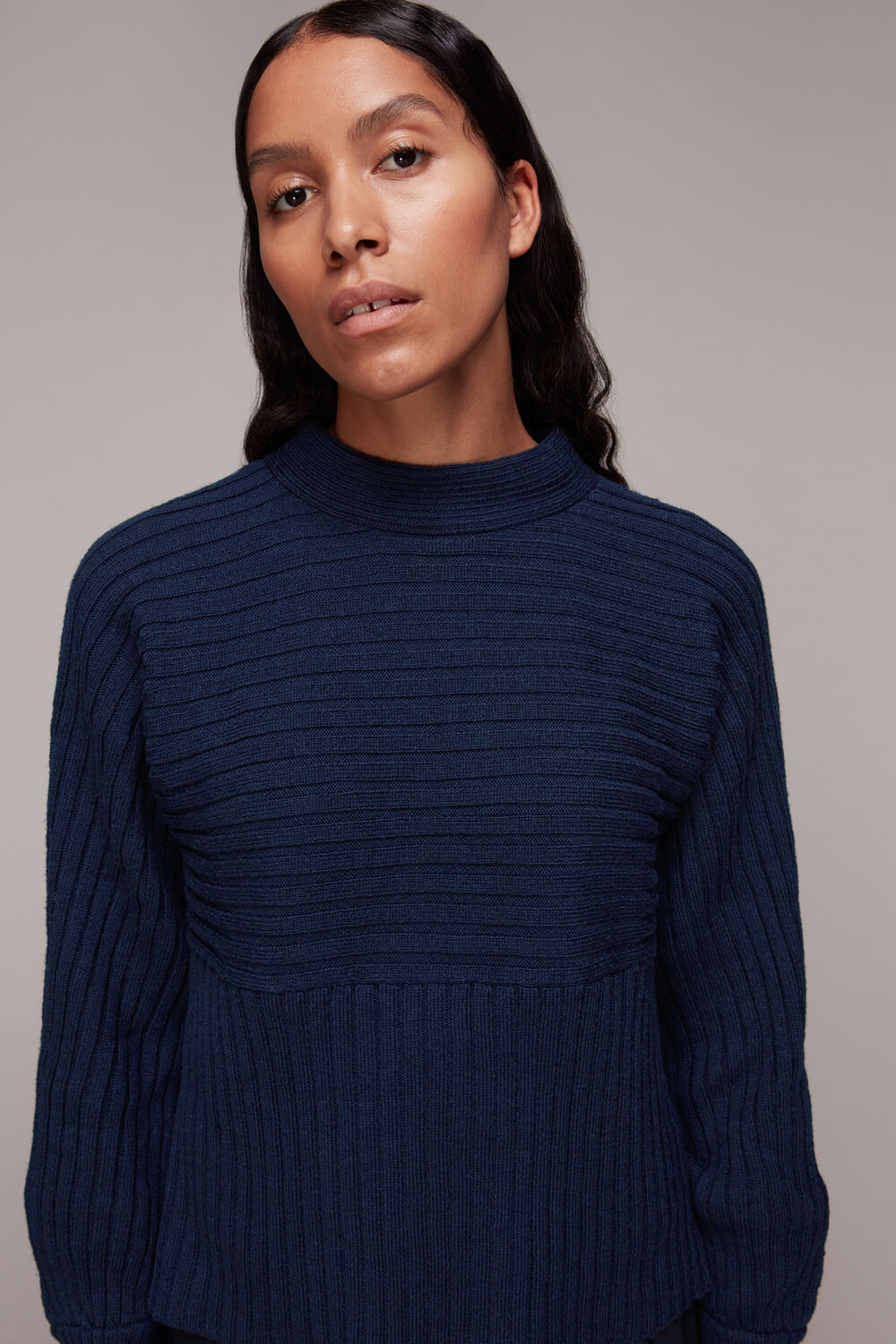 Contrasting Rib Funnel Neck