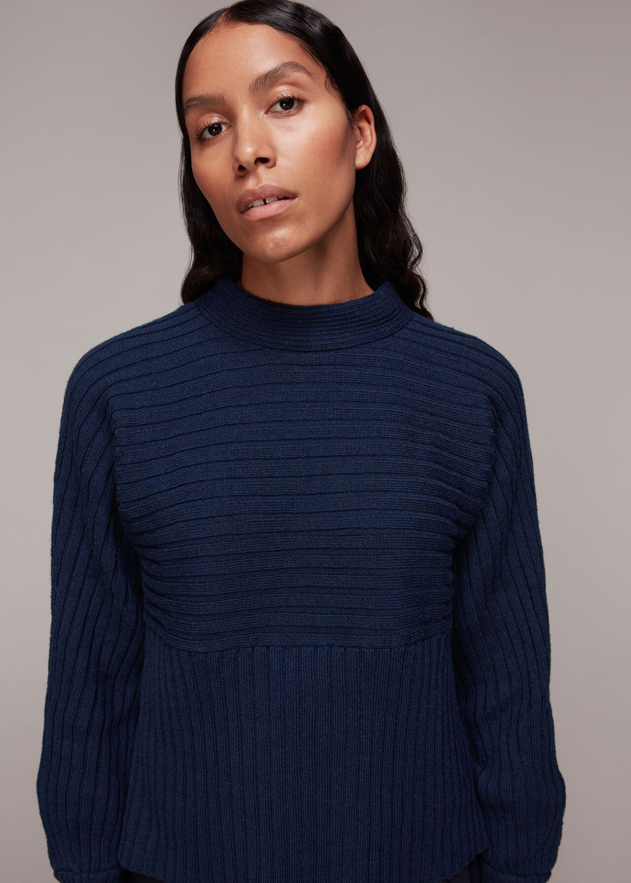 Contrasting Rib Funnel Neck