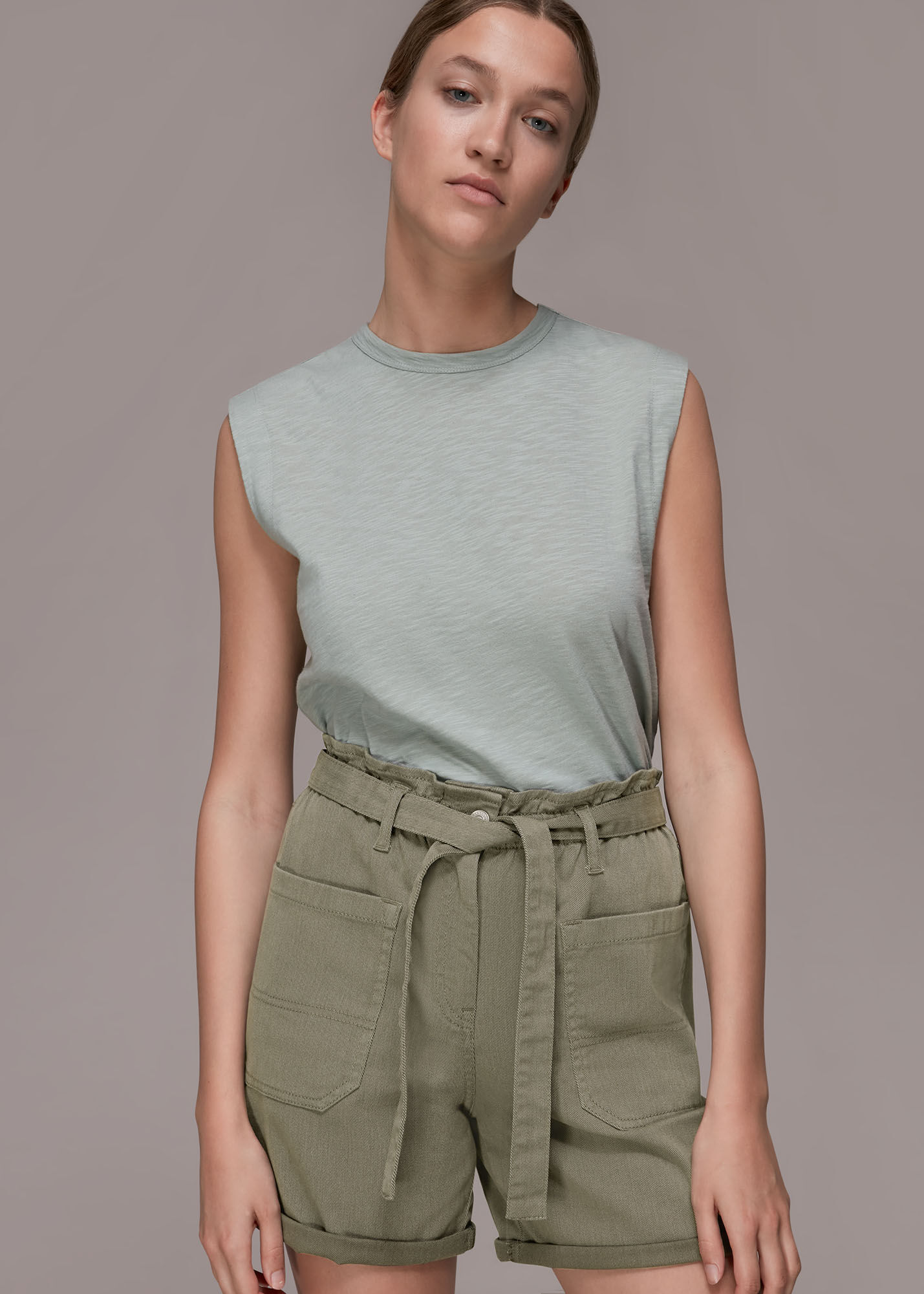 Khaki tie waist discount shorts