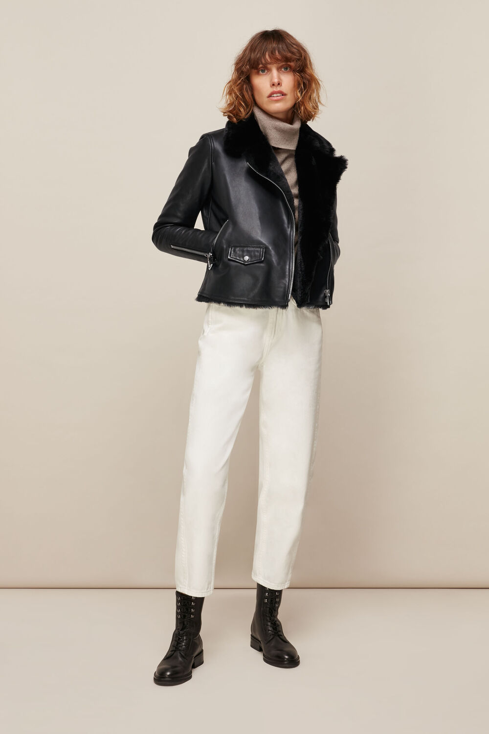 Black Faux Fur Lined Agnes Biker
