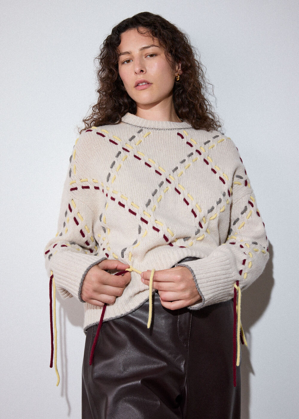 Fringed Argyle Check Knit