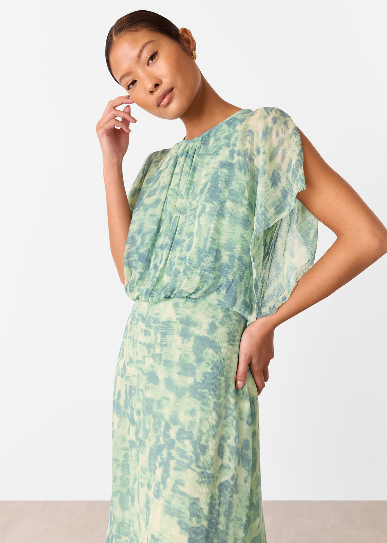 Petite Dashed Brush Marks Midi Dress