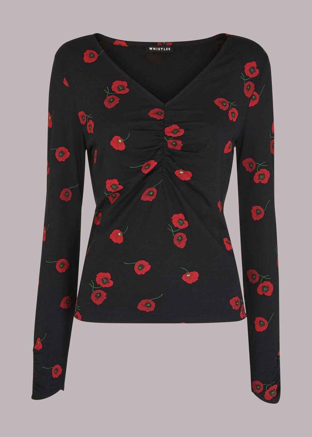 Poppy Print Ruched Neck Tee
